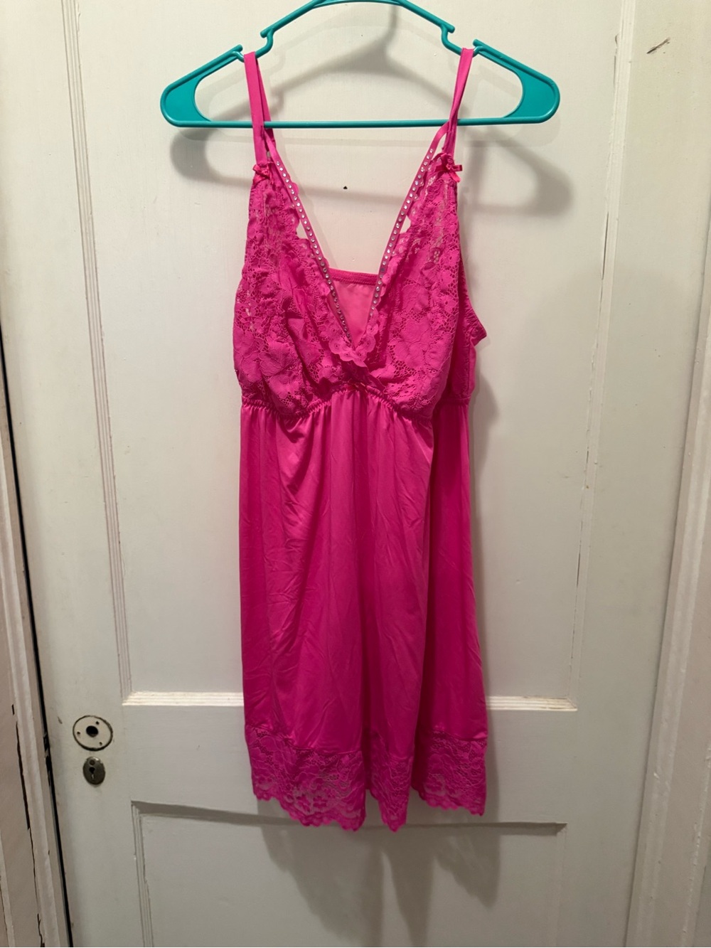 Cacique Hot Pink Lace Chemise with Scalloped Hem